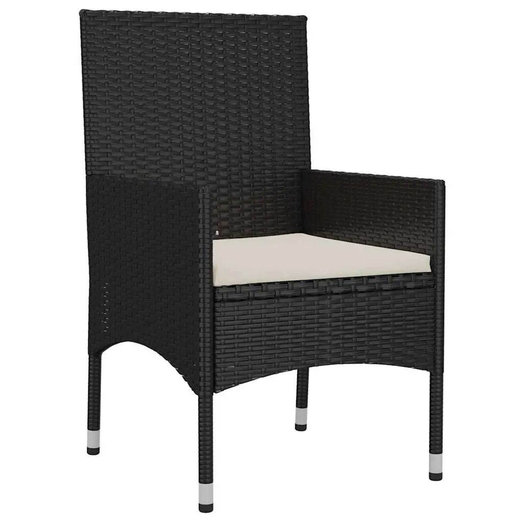 Garden Lounge Set 4 Piece Outdoor Furniture Black Poly Rattan with Cushions