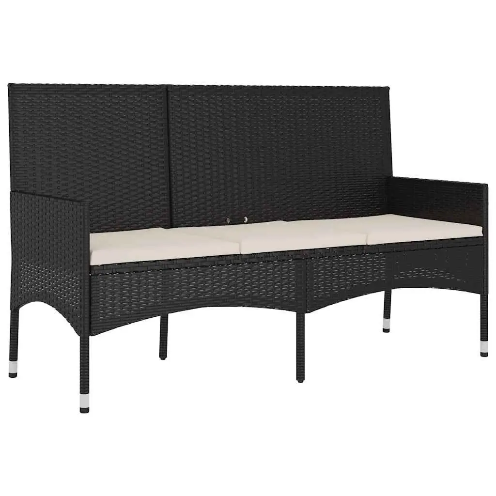 Garden Lounge Set 4 Piece Outdoor Furniture Black Poly Rattan with Cushions