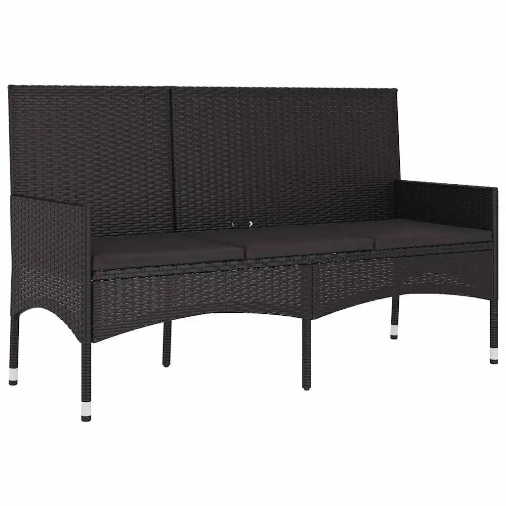 Black Poly Rattan 4 Piece Garden Lounge Set with Thick Cushions Durable Outdoor Furniture