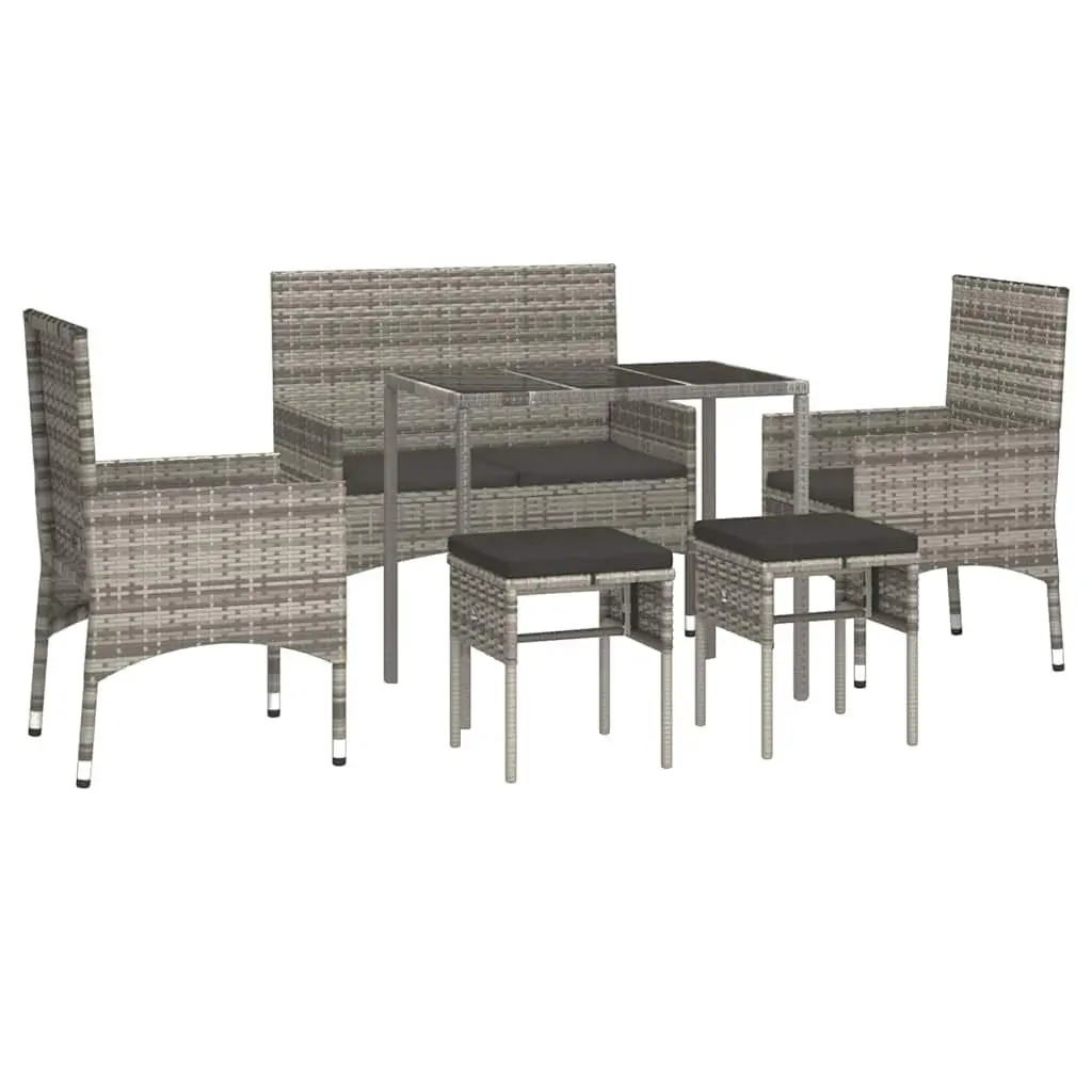 Garden Lounge Set 6 Piece Outdoor Furniture Grey Poly Rattan with Cushions