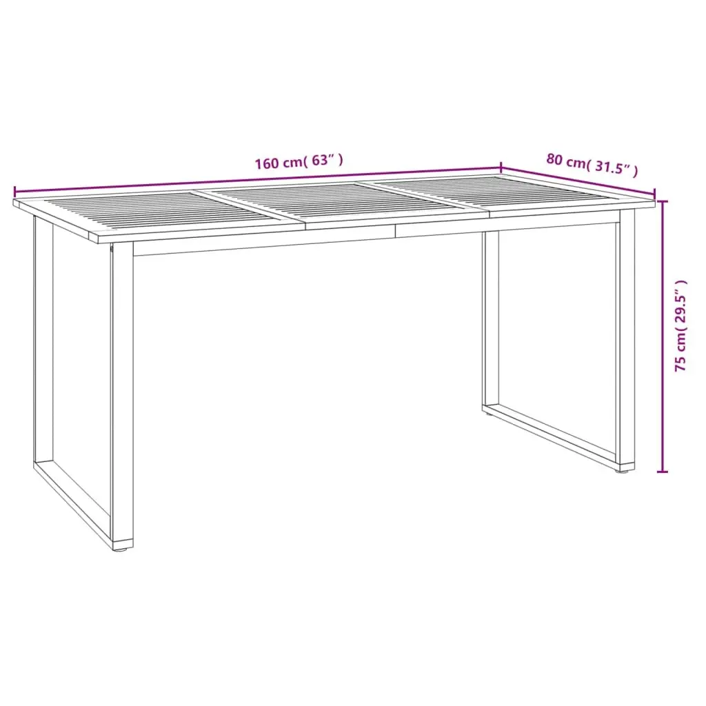Outdoor Garden Table Brown 160x80x75cm Solid Acacia Wood U-Shaped Legs
