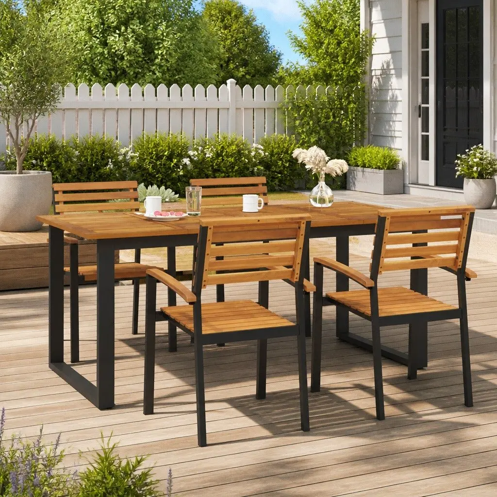 Garden Dining Table U-shaped Legs Solid Acacia Wood Outdoor Patio Furniture