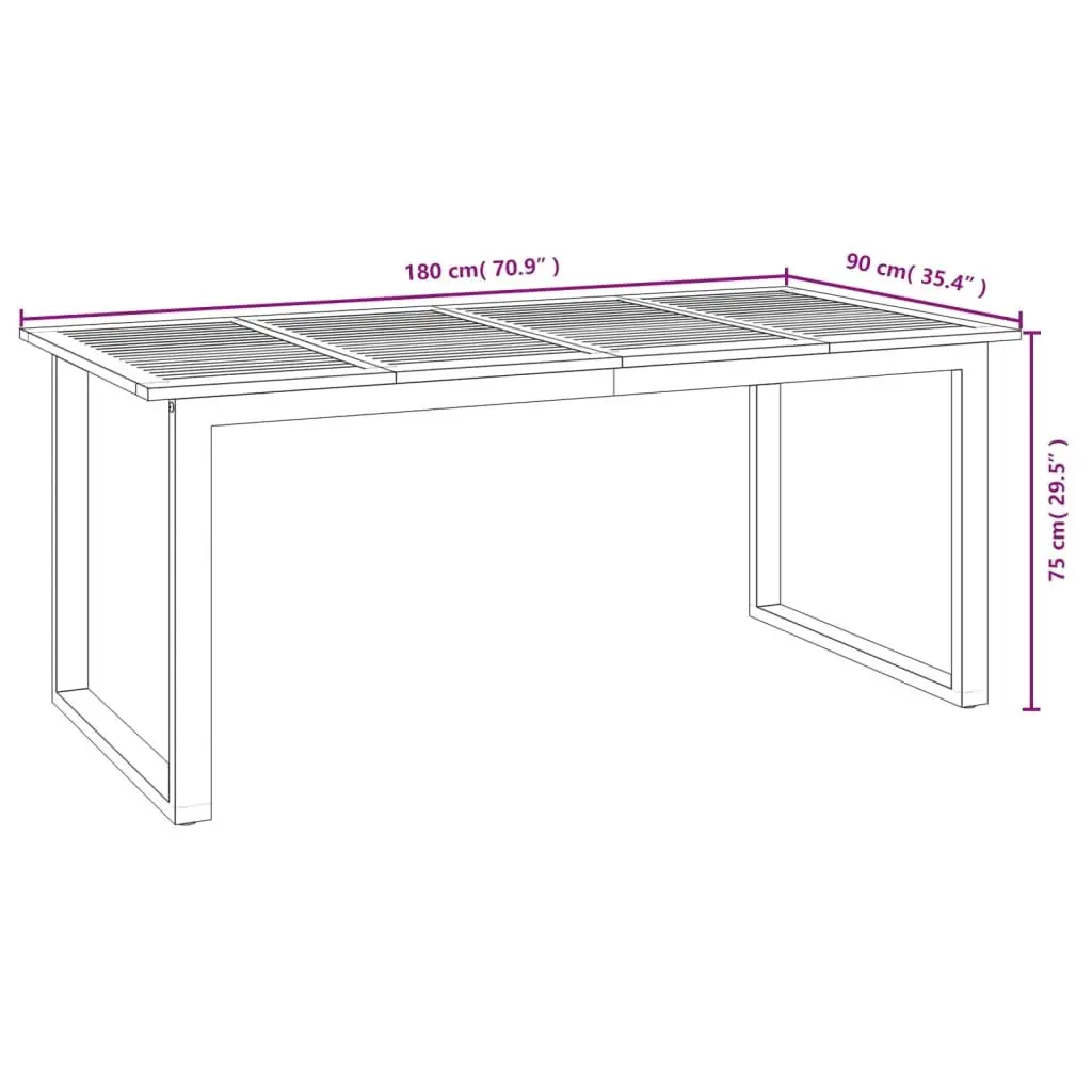 Garden Dining Table U-shaped Legs Solid Acacia Wood Outdoor Patio Furniture