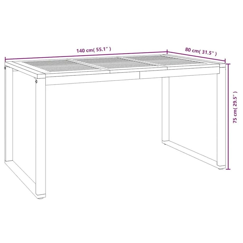 Outdoor Garden Table Brown Solid Acacia Wood U-shaped Legs