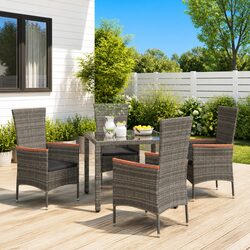 Concise Grey Poly Rattan Outdoor Chair Set of 4