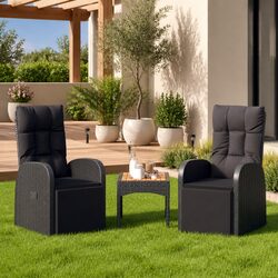 Set of 2 Reclining Garden Chairs in Black
