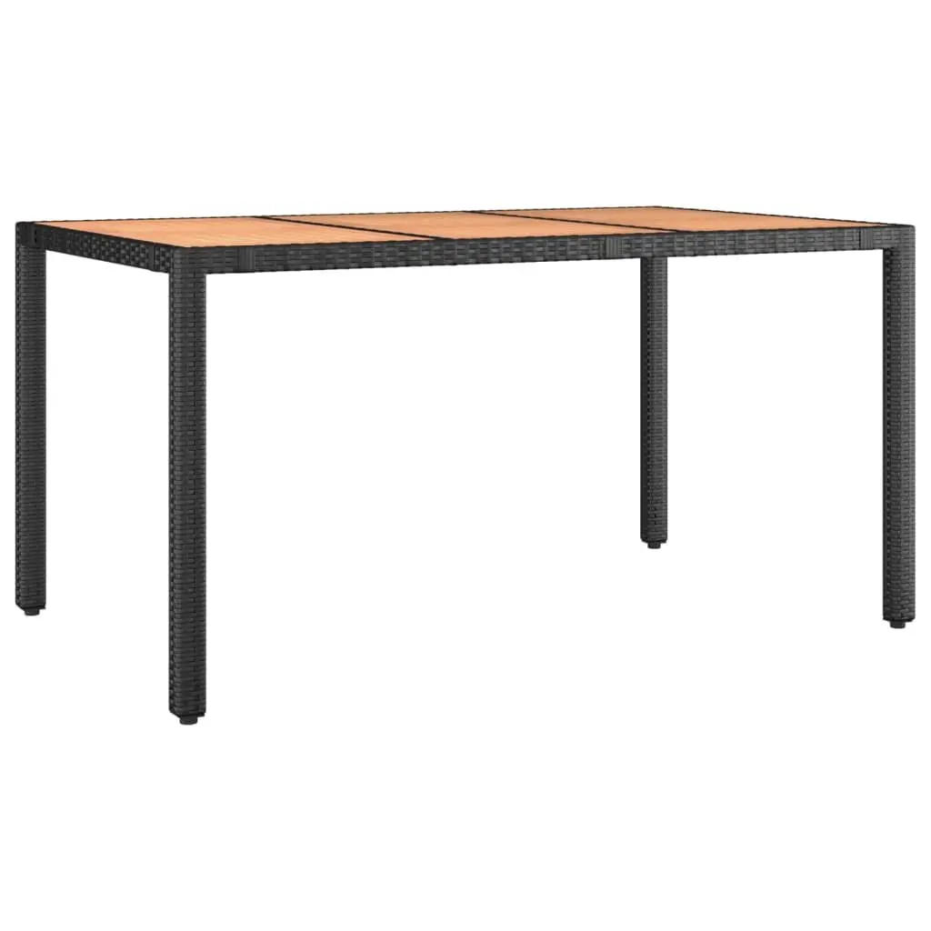 Garden Table Wooden Top Black Poly Rattan Acacia Wood Outdoor Patio Furniture