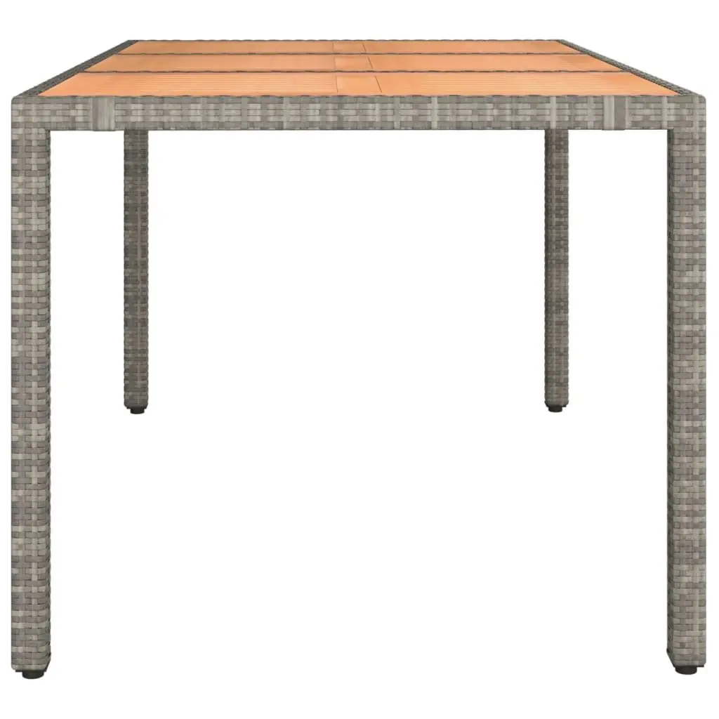 Garden Table Wooden Top Grey Poly Rattan Outdoor Patio Furniture Steel Frame