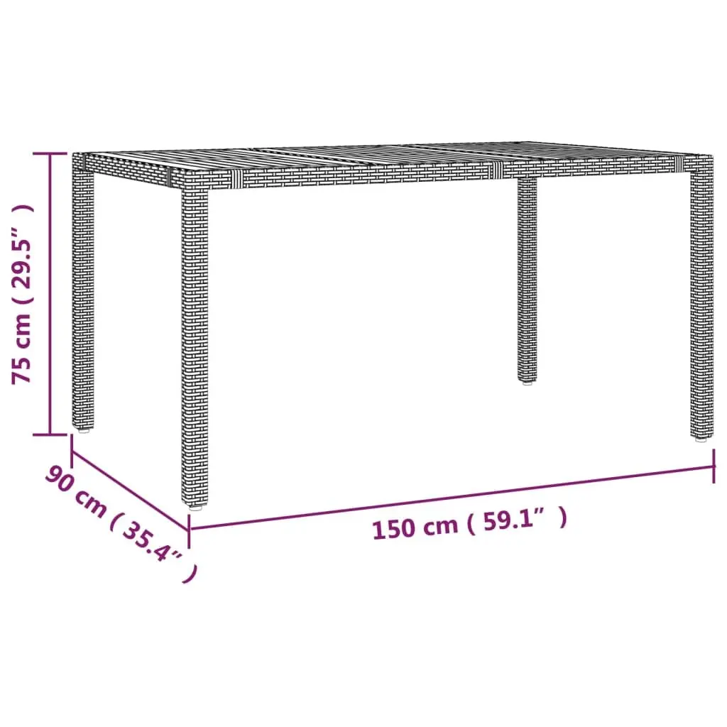 Garden Table Wooden Top Grey Poly Rattan Outdoor Patio Furniture Steel Frame