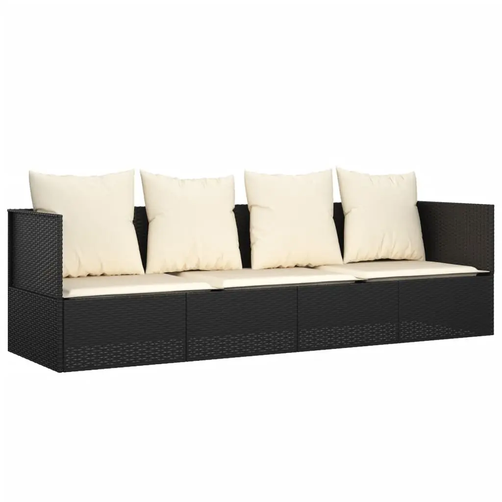 Outdoor Lounge Bed with Cushions Black Poly Rattan Adjustable Sun Lounger Patio