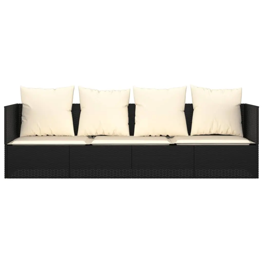 Outdoor Lounge Bed with Cushions Black Poly Rattan Adjustable Sun Lounger Patio