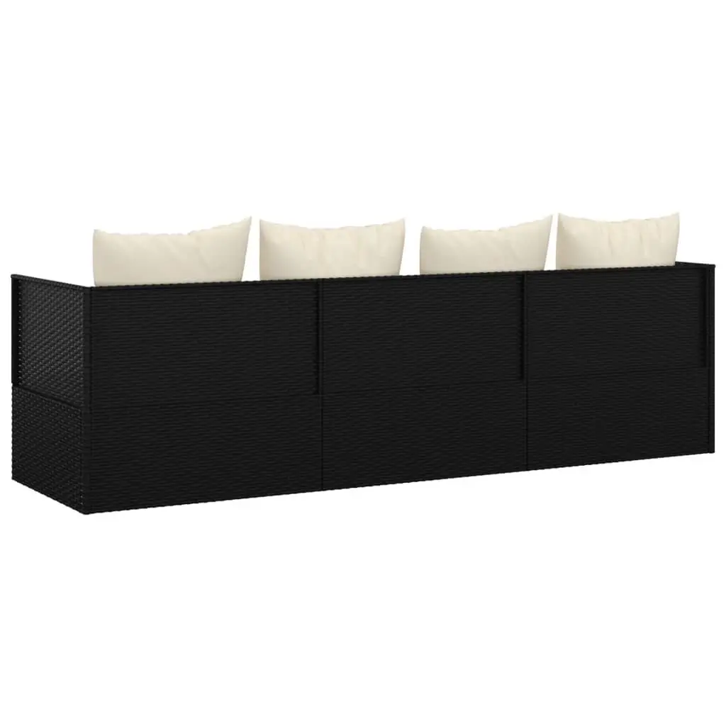 Outdoor Lounge Bed with Cushions Black Poly Rattan Adjustable Sun Lounger Patio