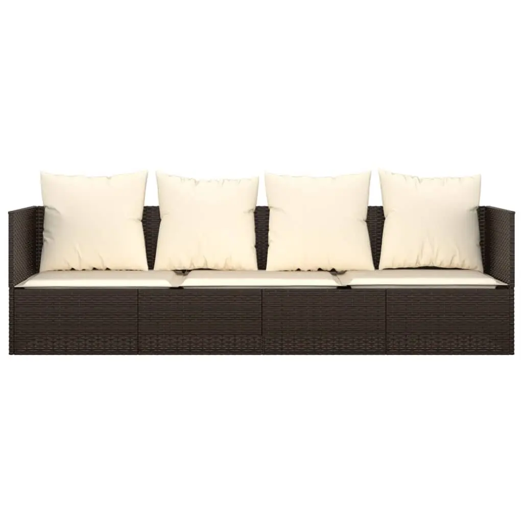 Outdoor Lounge Bed Sun Lounger Adjustable Backrest Poly Rattan Cushions Brown