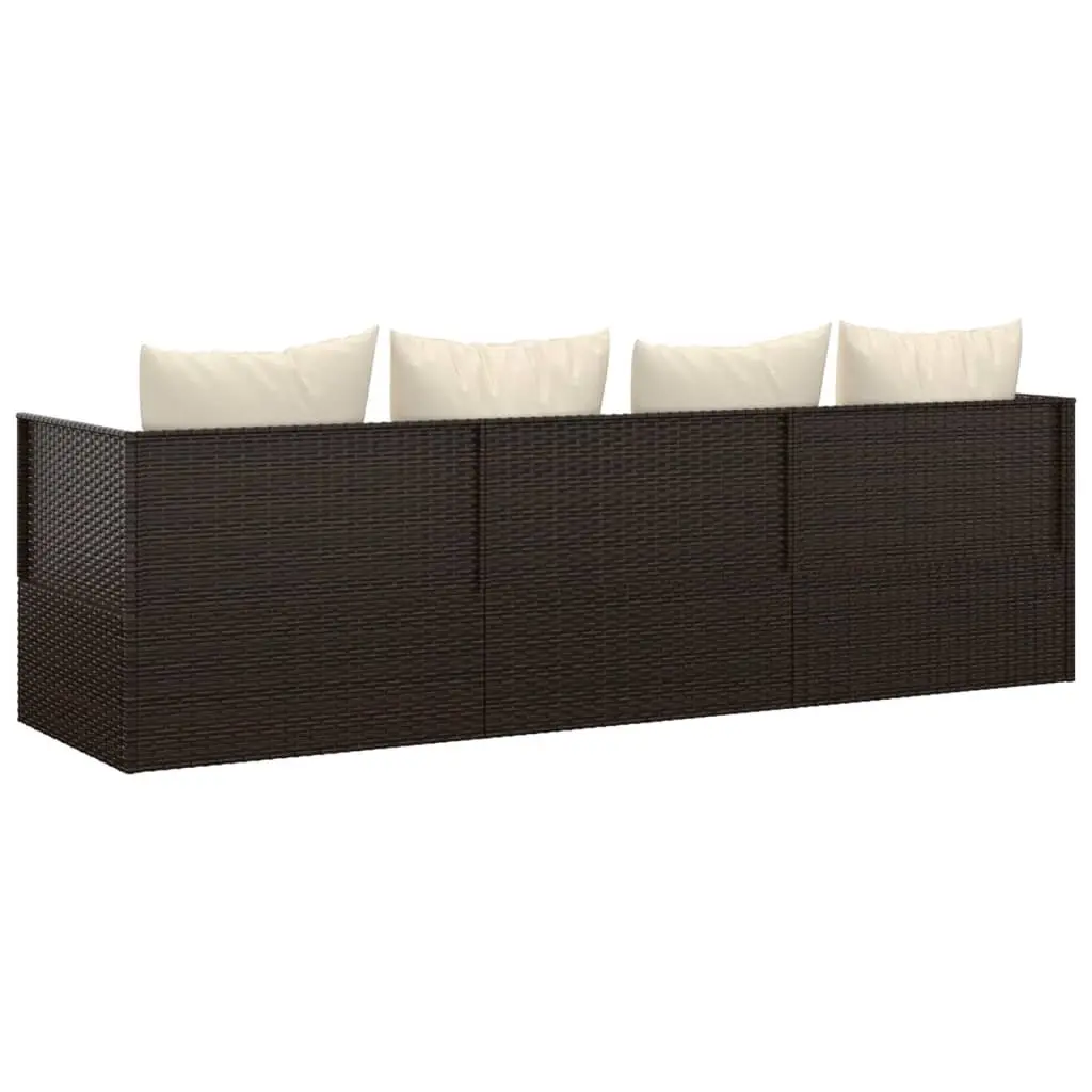 Outdoor Lounge Bed Sun Lounger Adjustable Backrest Poly Rattan Cushions Brown