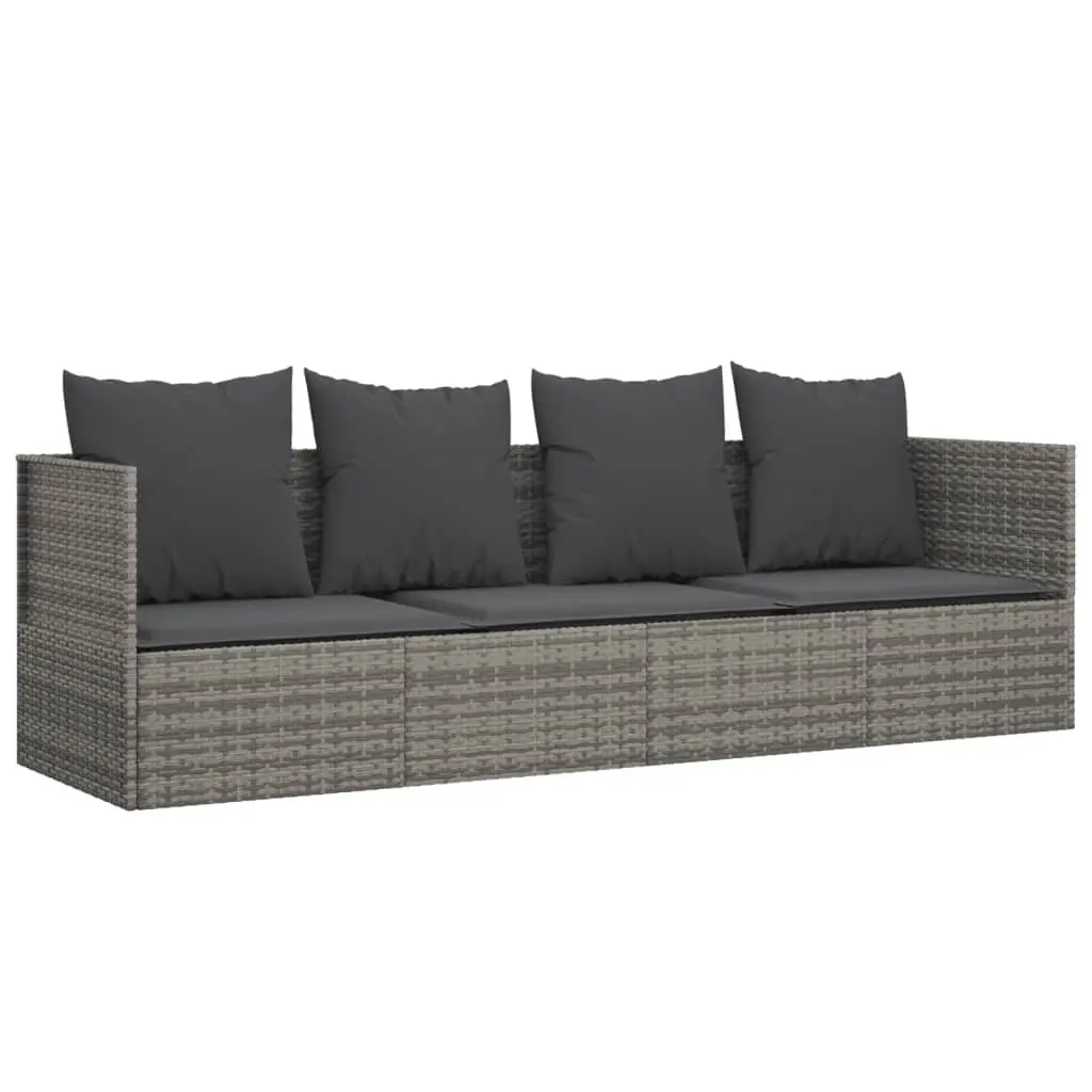 Adjustable Grey Poly Rattan Outdoor Lounge Bed with Cushions for Garden