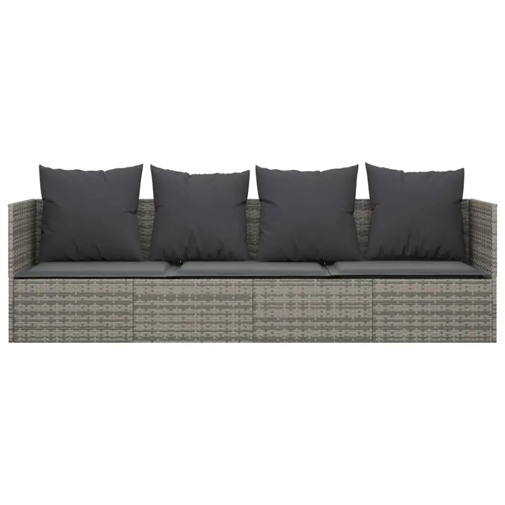Adjustable Grey Poly Rattan Outdoor Lounge Bed with Cushions for Garden