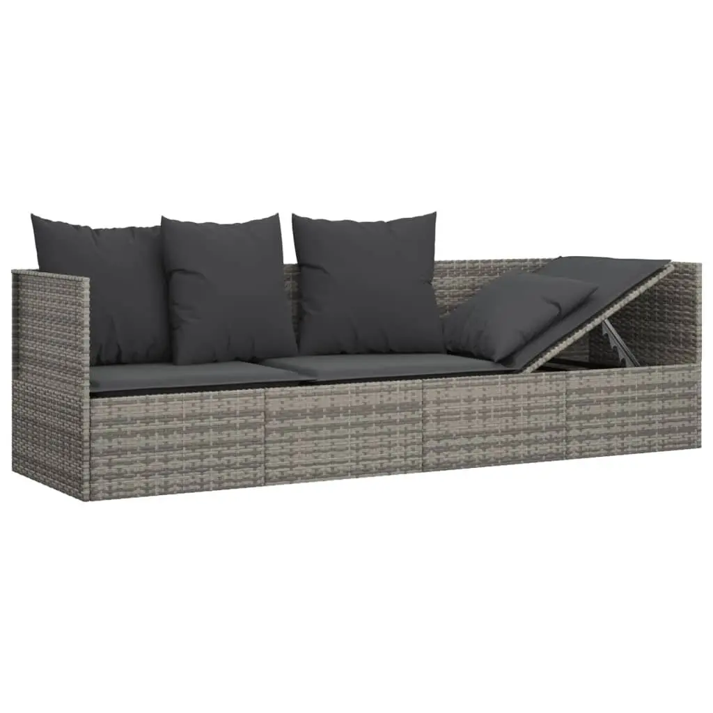 Adjustable Grey Poly Rattan Outdoor Lounge Bed with Cushions for Garden