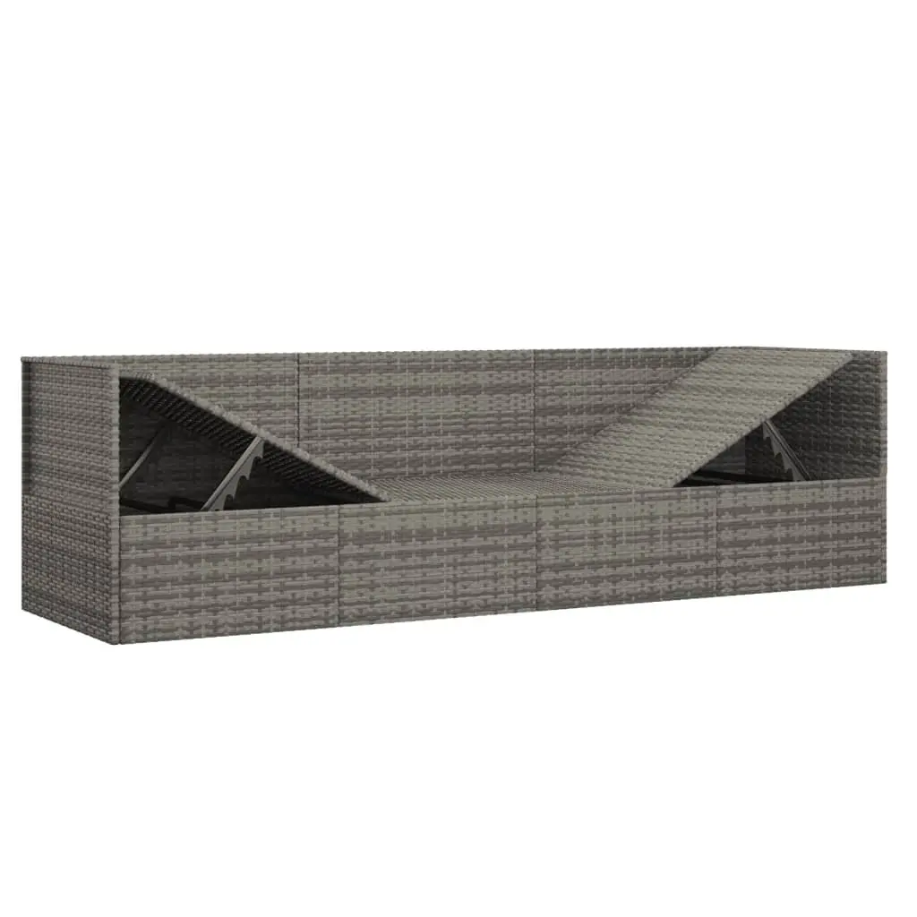 Adjustable Grey Poly Rattan Outdoor Lounge Bed with Cushions for Garden