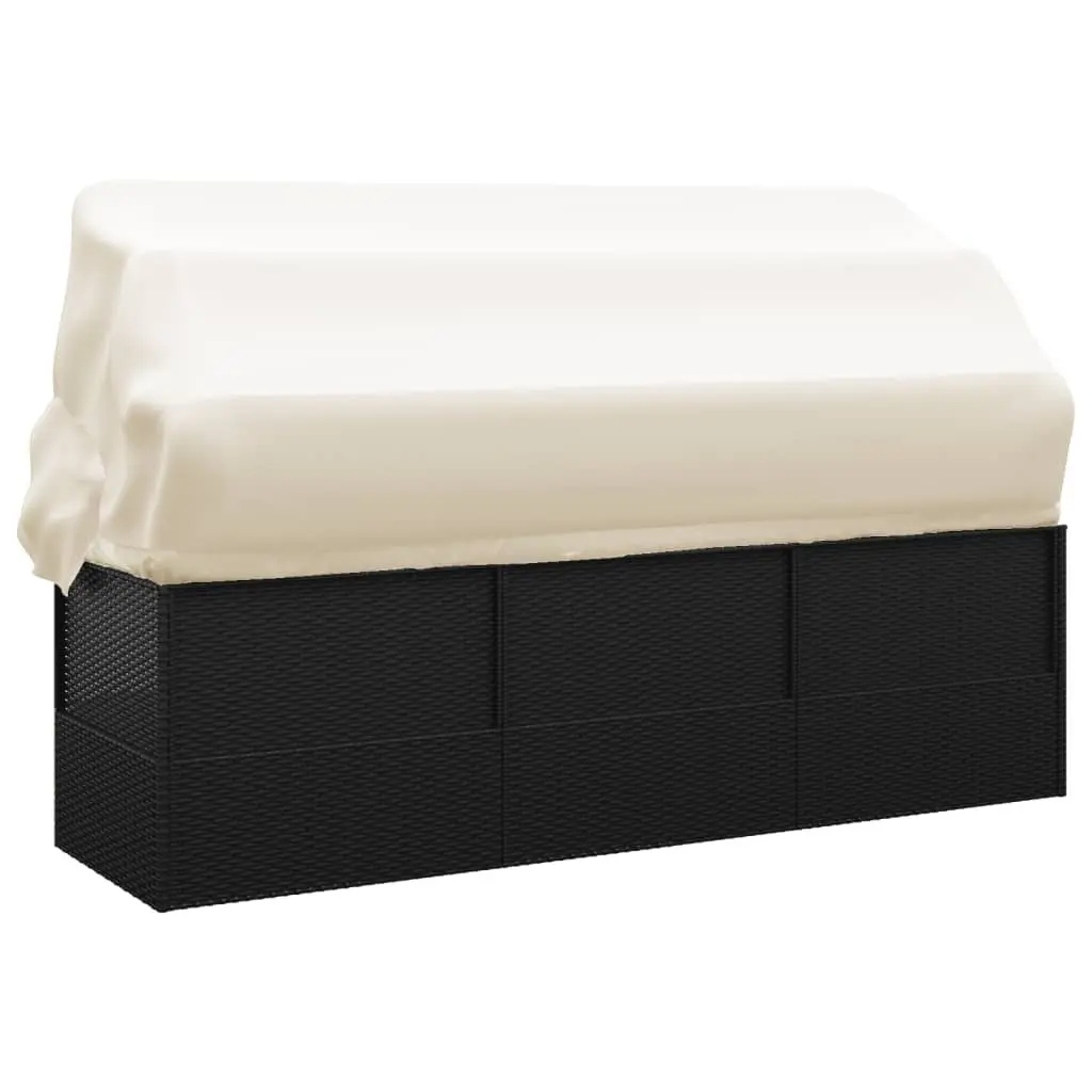Outdoor Lounge Bed Sun Lounger with Adjustable Roof Cushions Black Poly Rattan