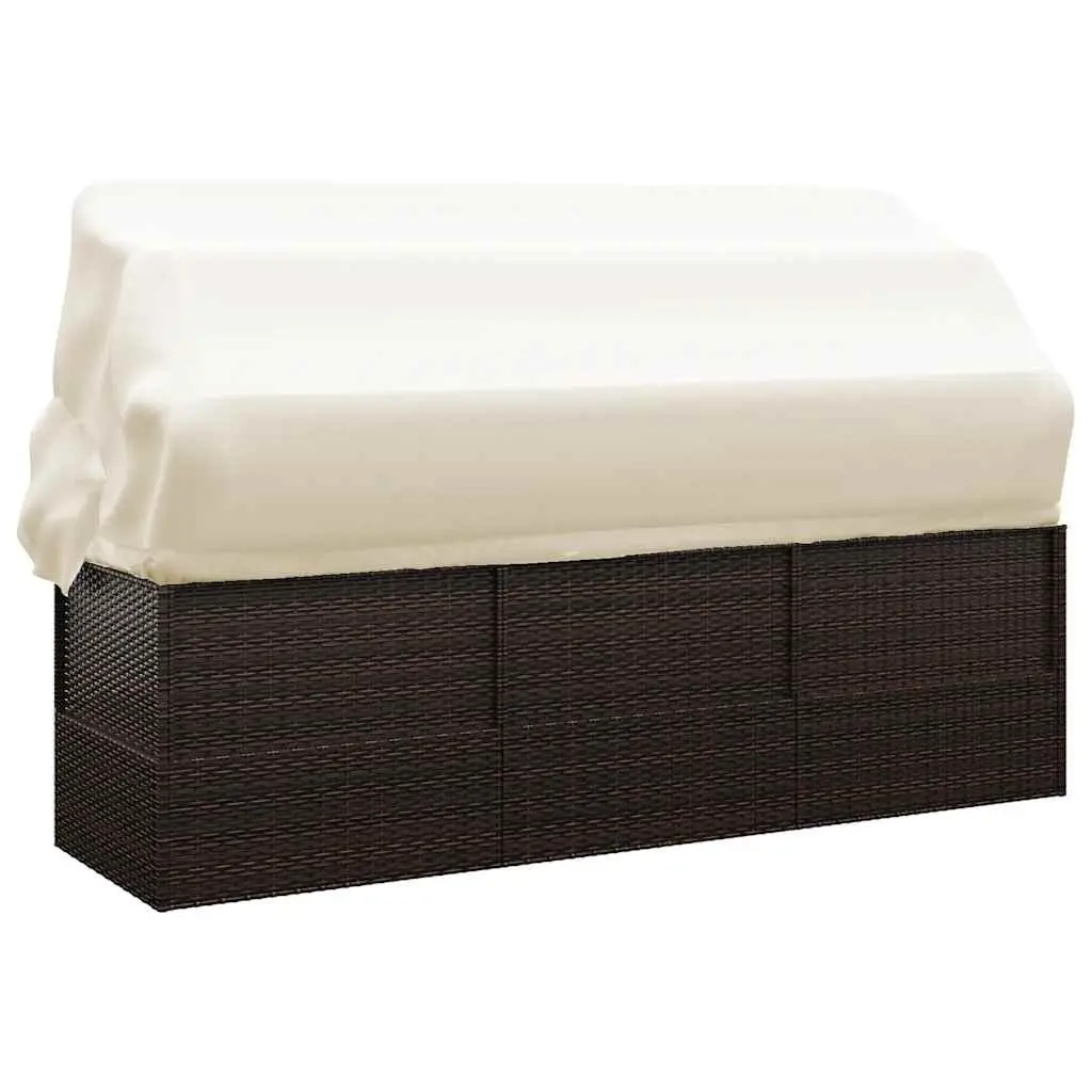 Outdoor Lounge Bed with Adjustable Roof and Cushions Brown Sun Lounger Rattan