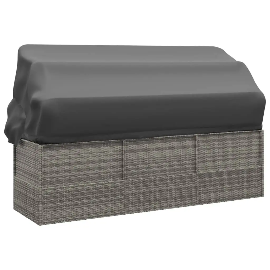Outdoor Lounge Bed Grey Poly Rattan Adjustable Canopy with Cushions