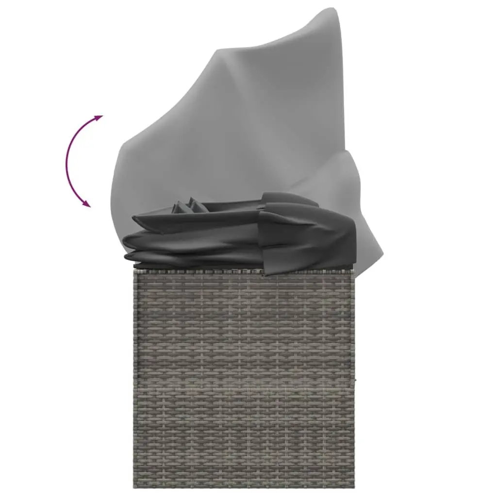 Outdoor Lounge Bed Grey Poly Rattan Adjustable Canopy with Cushions