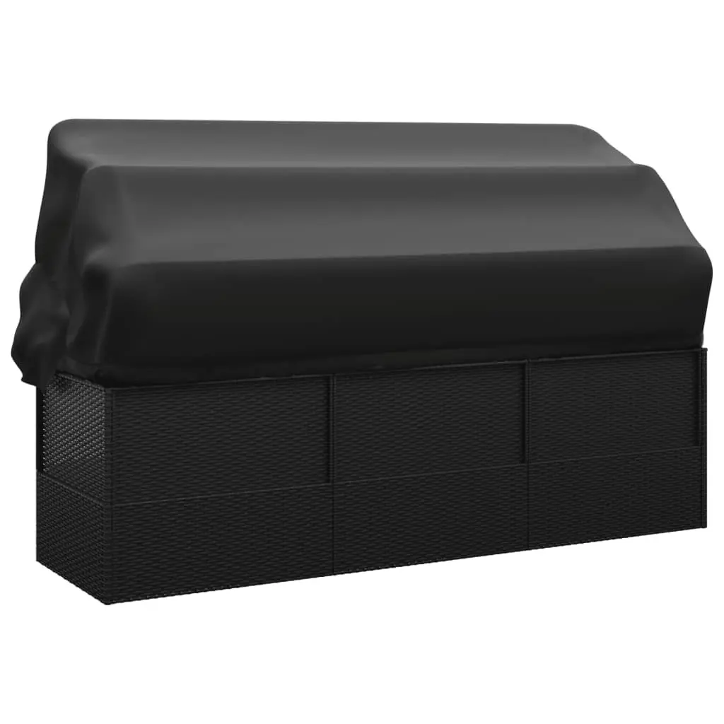 Outdoor Sun Lounge Bed Black Adjustable Roof Cushions Poly Rattan
