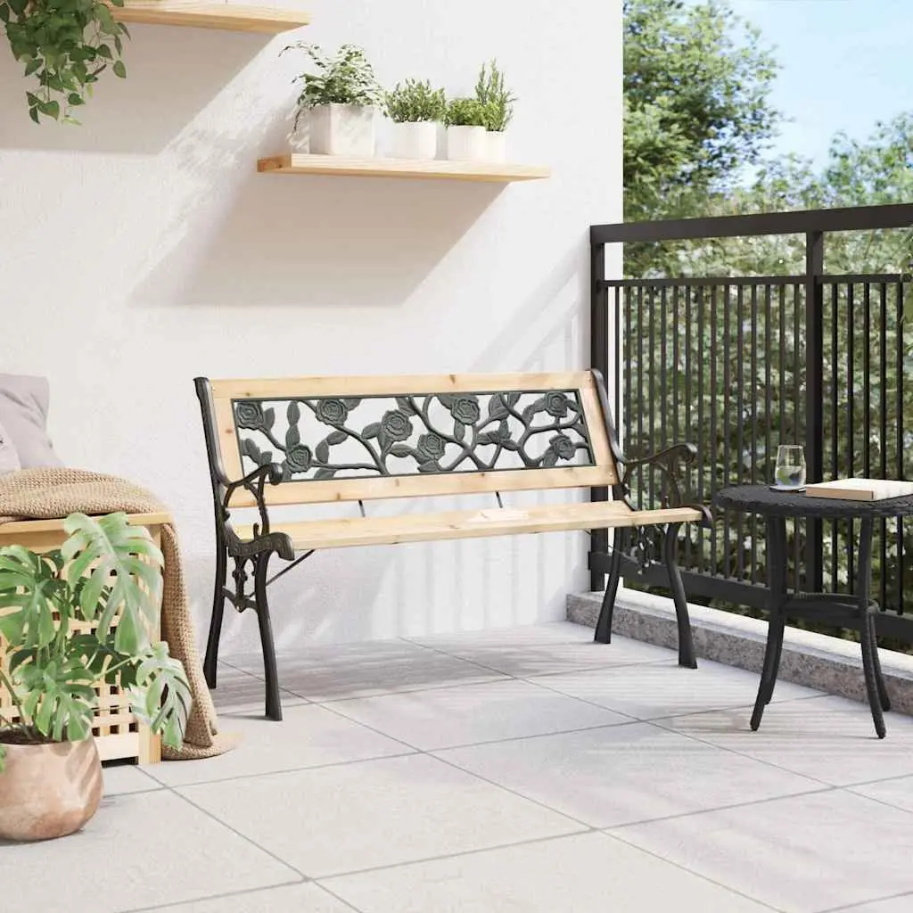 Outdoor Seating Wooden Garden Bench Brown with Cushion 116x54x73cm Rolled Armrests