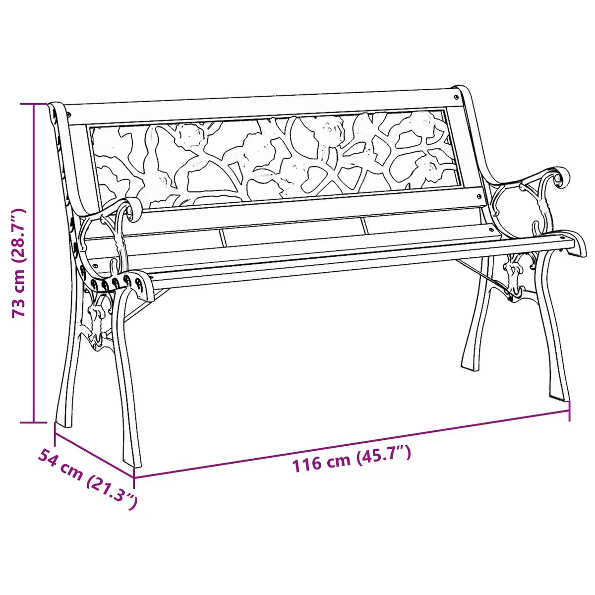 Outdoor Seating Wooden Garden Bench Brown with Cushion 116x54x73cm Rolled Armrests