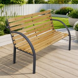 Outdoor Garden Bench 112cm Wooden Seating Backrest Patio Furniture Brown