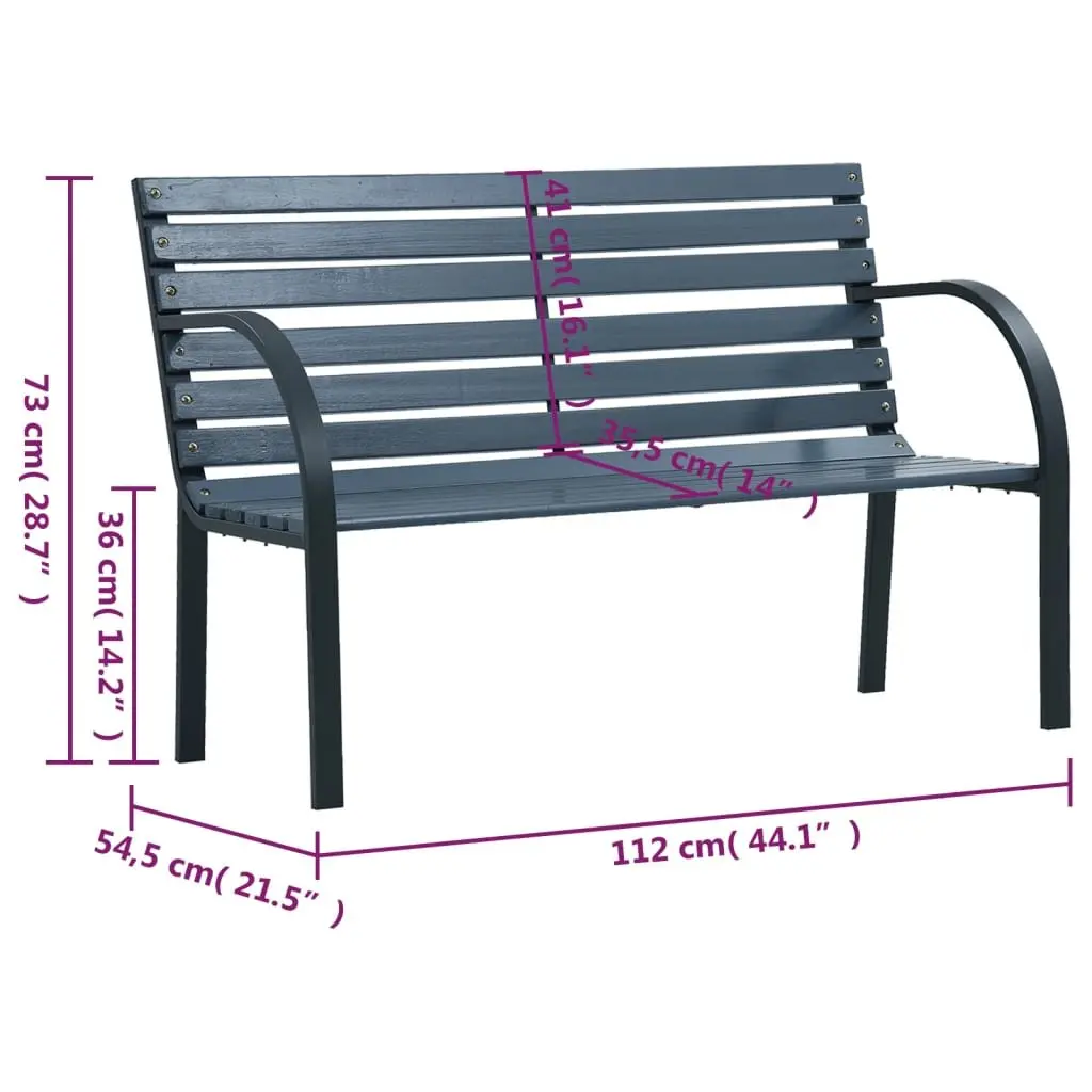 Outdoor Garden Bench Grey 112cm Wooden Seating Durable Backrest