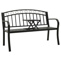 Concise Black Garden Bench with Table - 120cm Steel