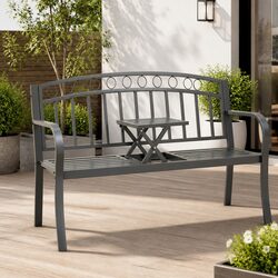 Garden Bench with Table 120cm Grey Outdoor Seating Steel Frame Patio Furniture
