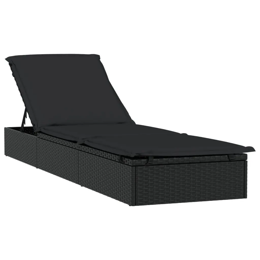 Sun Loungers 2 pcs with Table Black Poly Rattan Outdoor Seating Adjustable