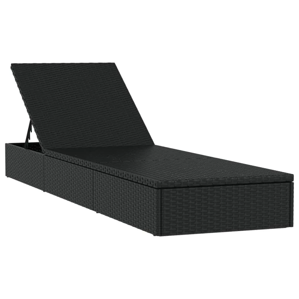 Sun Loungers 2 pcs with Table Black Poly Rattan Outdoor Seating Adjustable