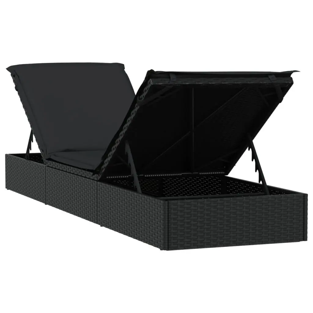 Sun Loungers 2 pcs with Table Black Poly Rattan Outdoor Seating Adjustable