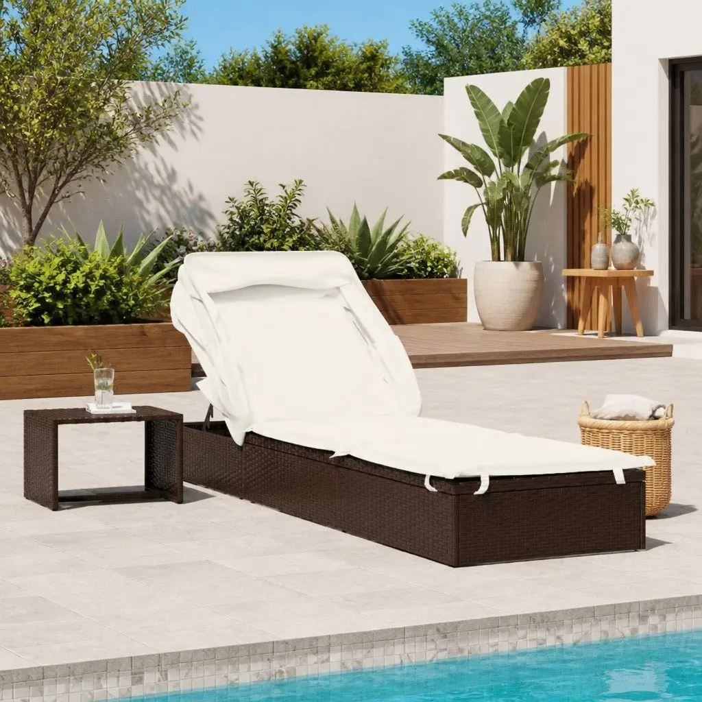 Sun Lounger with Foldable Roof Adjustable Reclining Daybed Outdoor Garden Patio