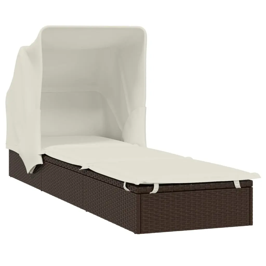 Sun Lounger with Foldable Roof Adjustable Reclining Daybed Outdoor Garden Patio