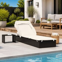 Sun Lounger Daybed Foldable Roof Adjustable Outdoor Garden Patio Recliner Chair