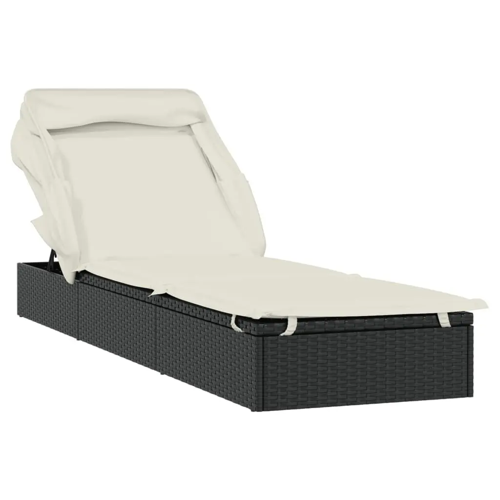 Sun Lounger Black Adjustable Foldable Roof Outdoor Garden Patio Recliner Chair