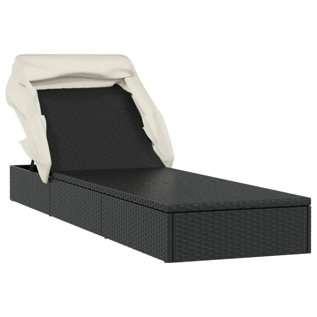 Sun Lounger Black Adjustable Foldable Roof Outdoor Garden Patio Recliner Chair