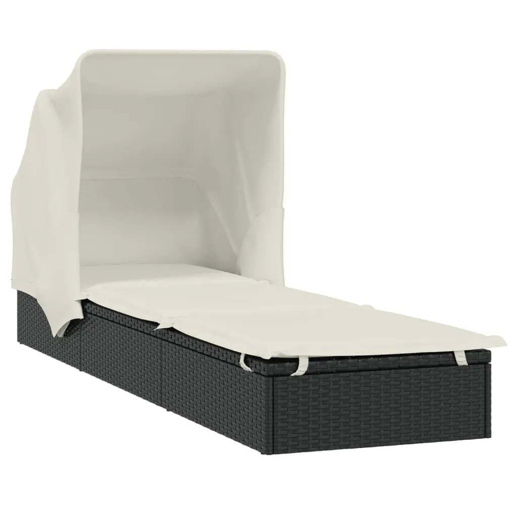 Sun Lounger Black Adjustable Foldable Roof Outdoor Garden Patio Recliner Chair