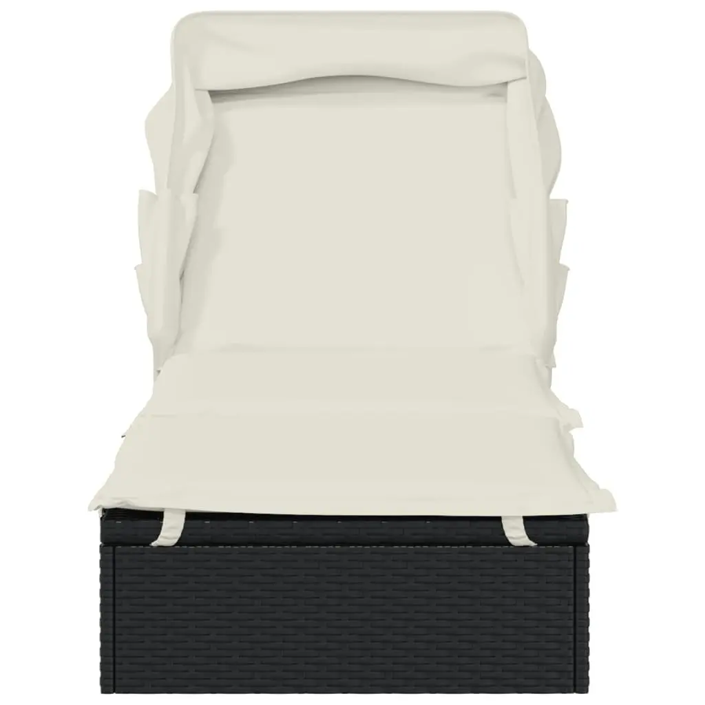 Sun Lounger Black Adjustable Foldable Roof Outdoor Garden Patio Recliner Chair