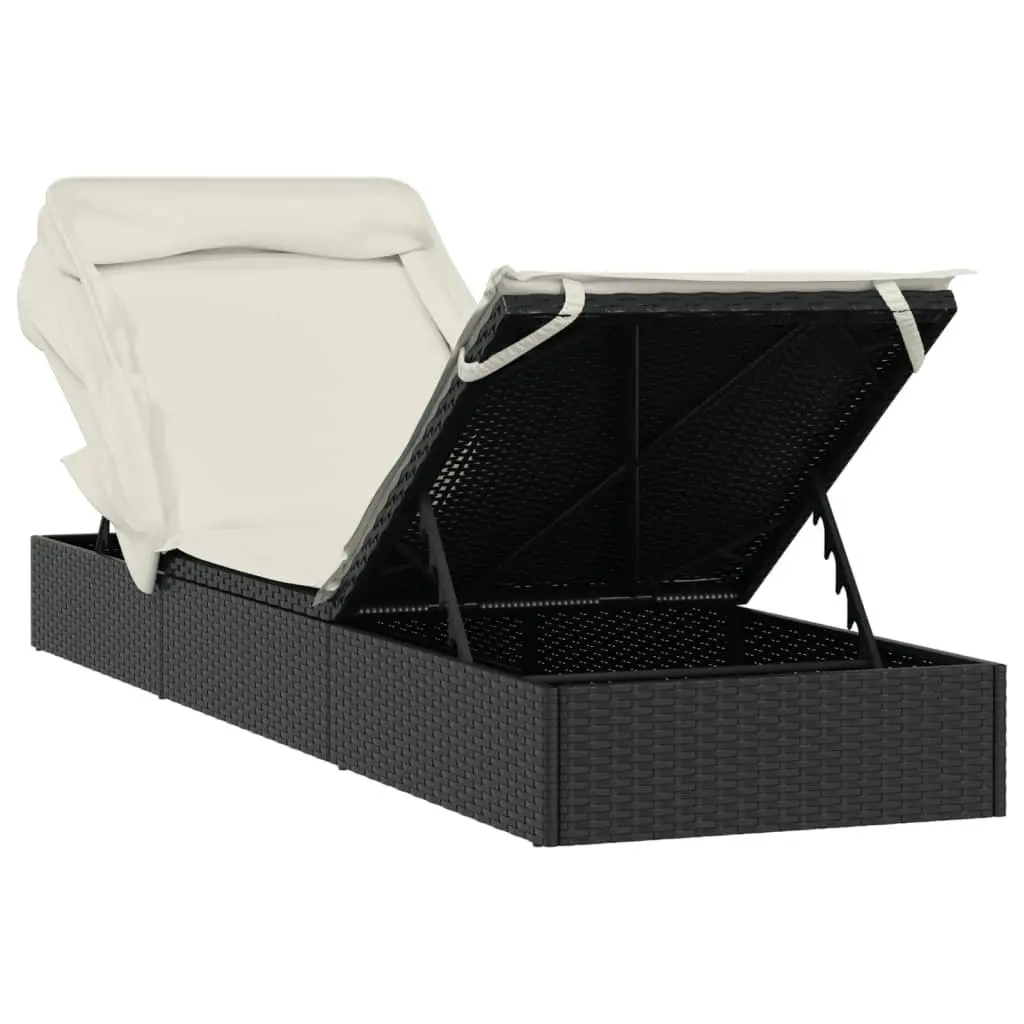 Sun Lounger Black Adjustable Foldable Roof Outdoor Garden Patio Recliner Chair