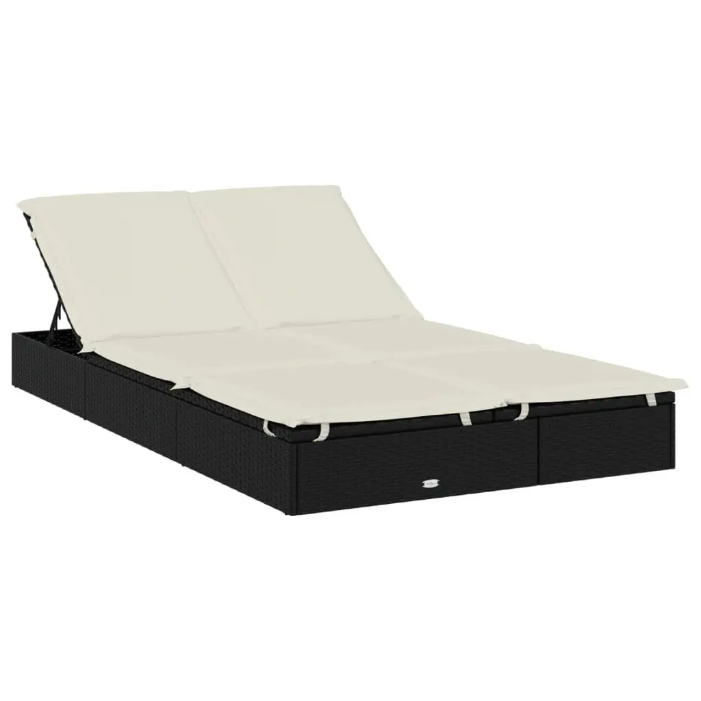 2-Person Sun Lounger Daybed with Cushions Outdoor Garden Rattan Seating Black