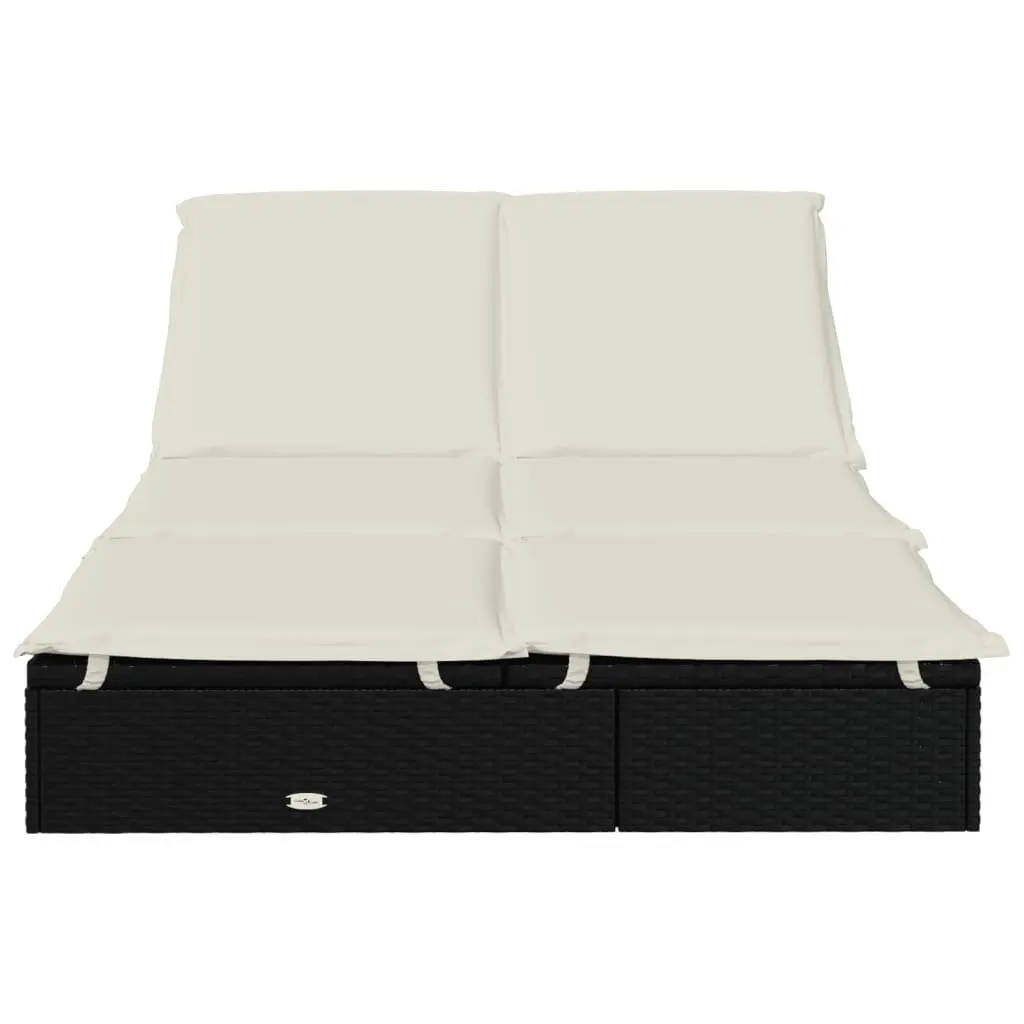 2-Person Sun Lounger Daybed with Cushions Outdoor Garden Rattan Seating Black
