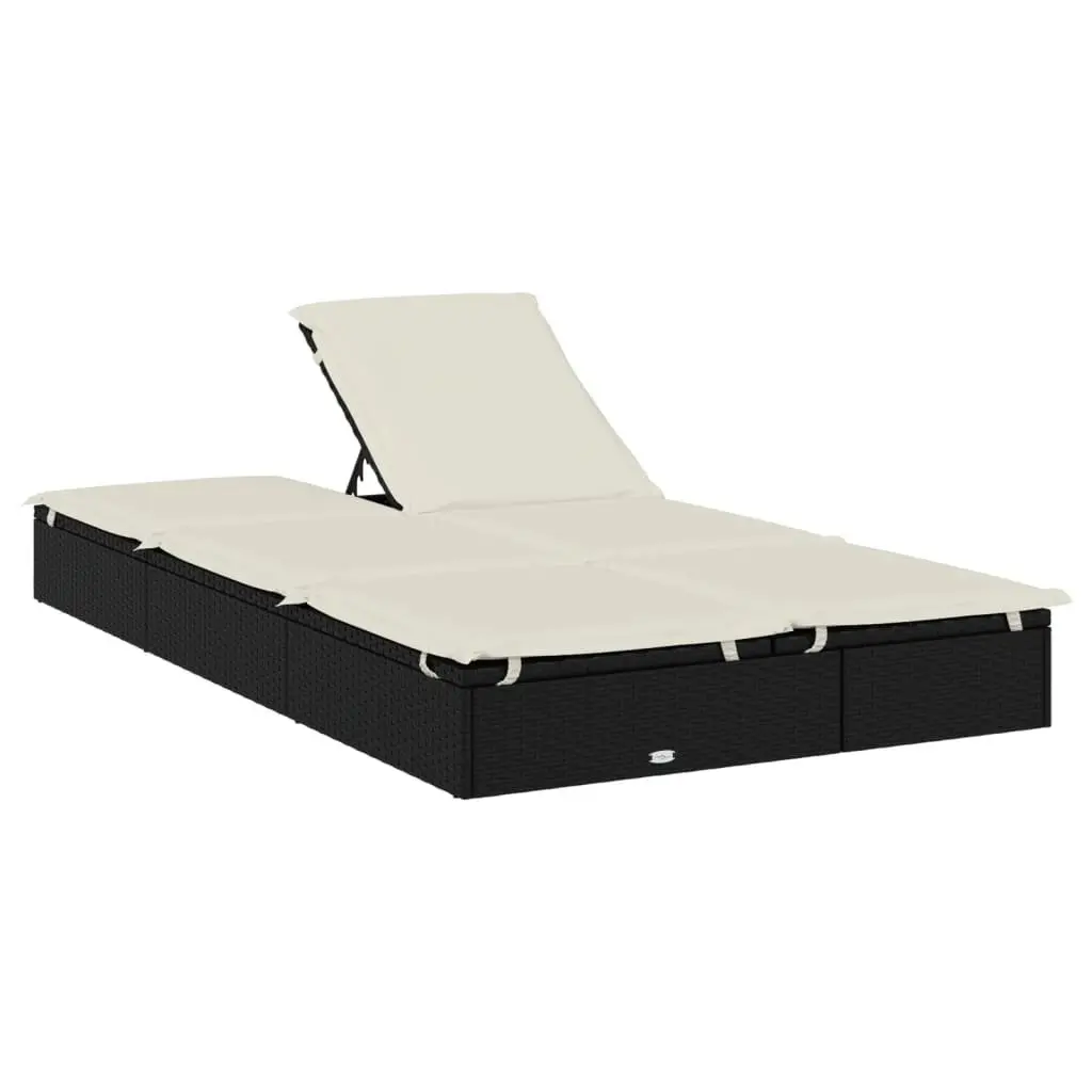 2-Person Sun Lounger Daybed with Cushions Outdoor Garden Rattan Seating Black
