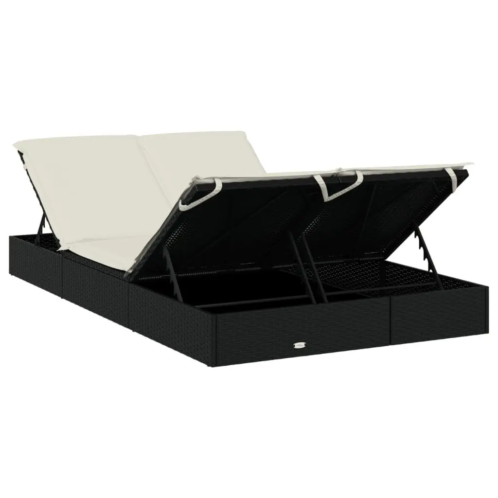 2-Person Sun Lounger Daybed with Cushions Outdoor Garden Rattan Seating Black