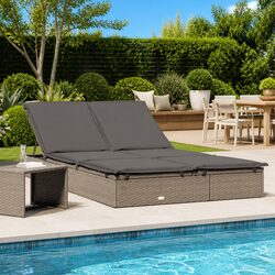 Concise Grey Sun Lounger for Two with Cushions