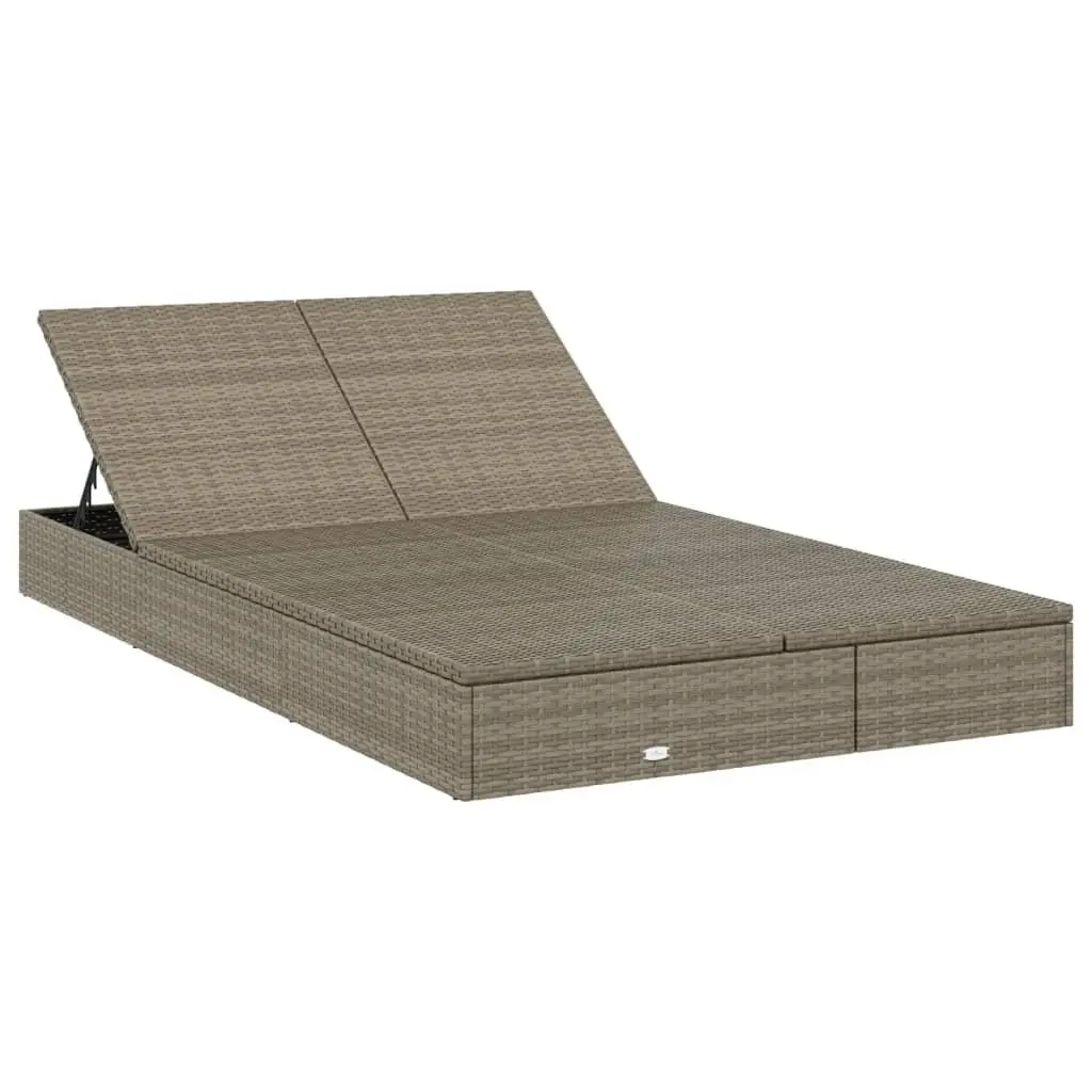2-Person Sunbed with Cushions Grey Outdoor Sun Lounger Daybed Reclining